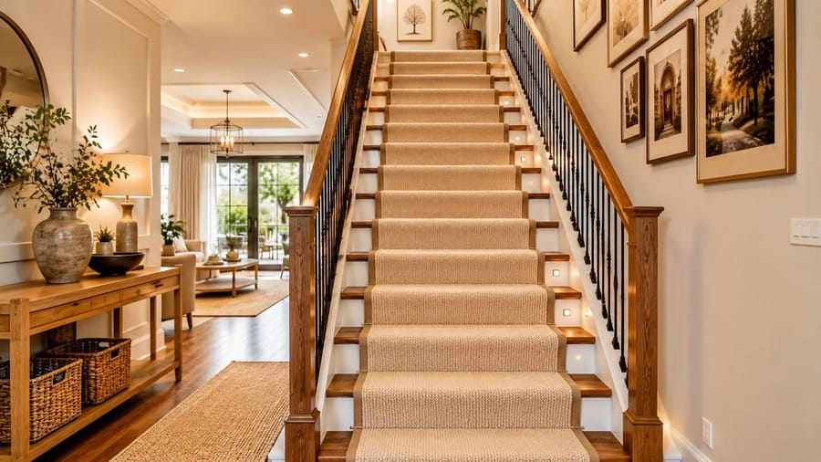 Custom stair carpet runner installed in a Dubai villa living room